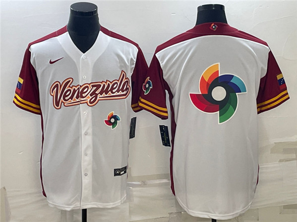 Men's Venezuela Baseball 2023 White World Baseball Big Logo With Patch Classic Stitched Jersey - Click Image to Close